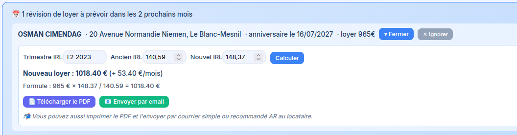 Révision de loyer IRL